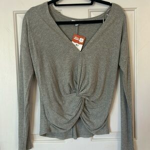 Long sleeve grey cotton top with waist detail